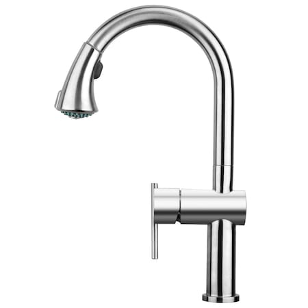 Whitehaus Lead Free, SS Sgl-Hole Faucet W/ Gooseneck Swivel Spout Pull Down Spray WHS1971-SK-BSS